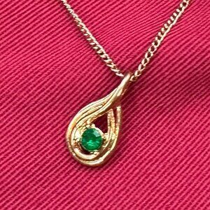 Ronte of Beverly Hills Simulated Emerald Love Knot Pendant.  Original Box